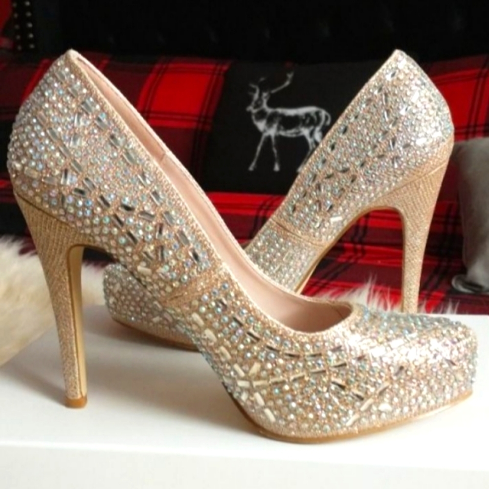 Gold Crystal Stone Doris Evening Pumps Shoes